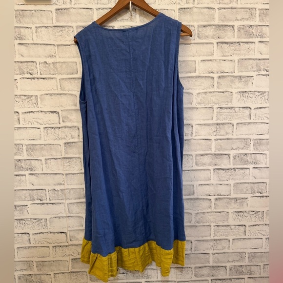 NWT! Women’s Camille & Co. blue and yellow 100% linen sleeveless dress size M - Picture 2 of 3
